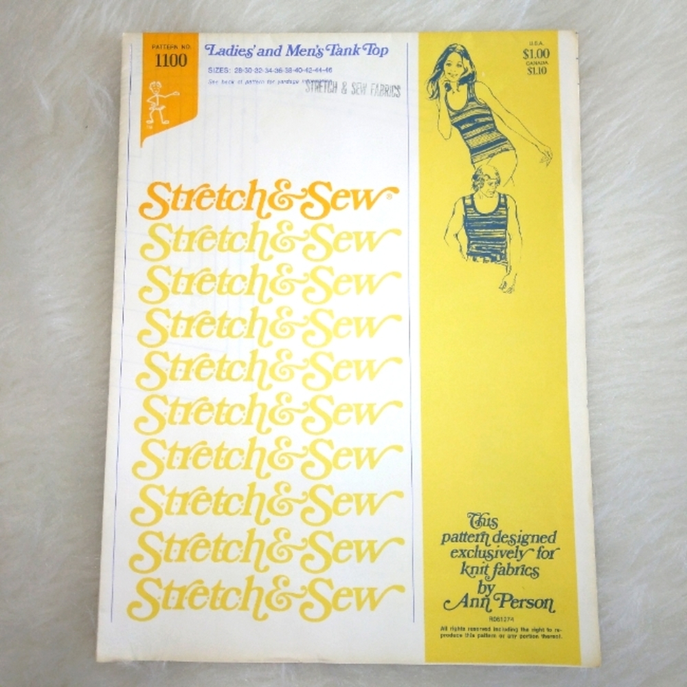 STRETCH & SEW 1100 Ladies' & Men's Tank Top Bust 28-30-32-4-36-38-40-42-44